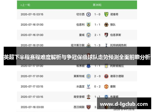 英超下半程赛程难度解析与争冠保级球队走势预测全面前瞻分析